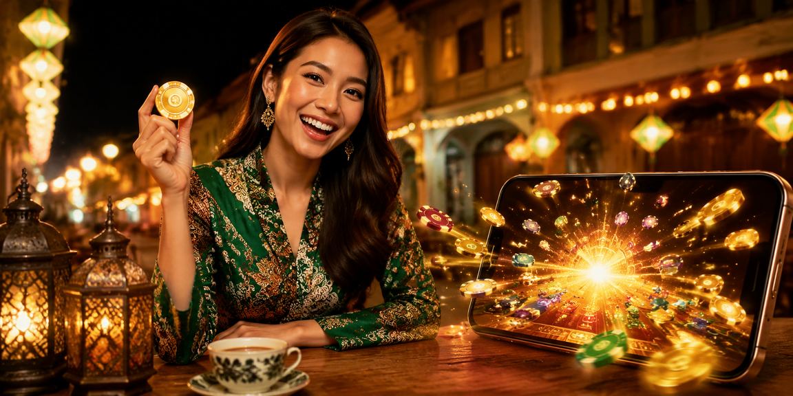 Pemain Ipoh bermain poker dalam talian melalui telefon dengan tema batik